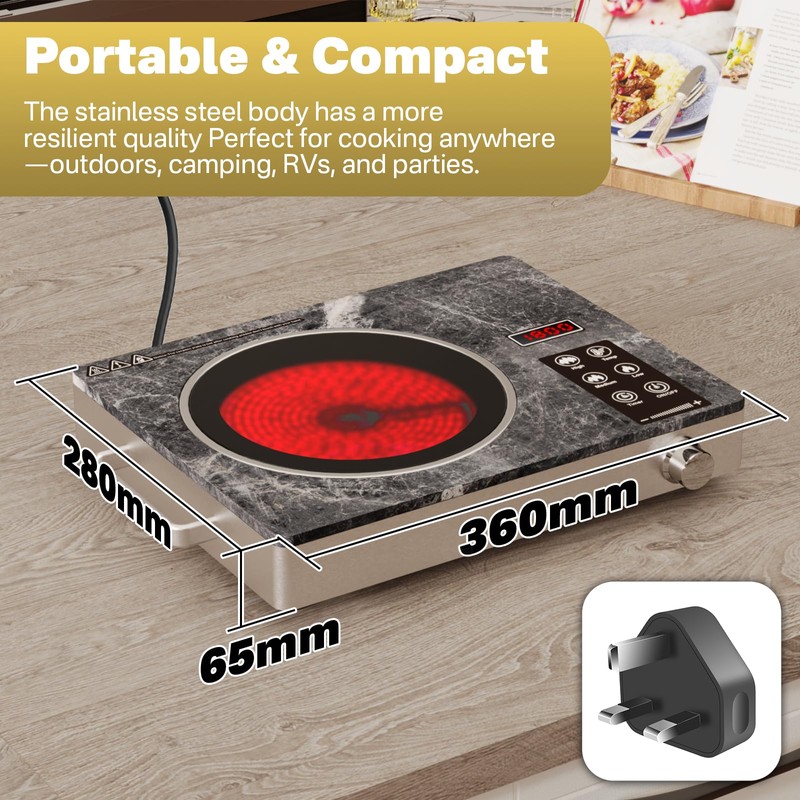 Alemania Single Burner Ceramic Cooktop, Portable 1800W Electric Stove, Countertop
