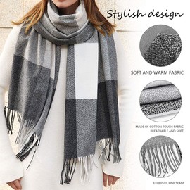 Gebell Women Tartan Scarf - Winter Plaid Blanket Scarves Long Soft Warm Tartan Check Scarfs Ladies Wool Spinning Tassel Shawl Stole UK