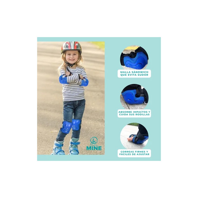 Set 6 Equipo De Protección Para Patinar, Bicicleta Patineta Azul