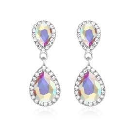 Iridescent AB Rhinestone Teardrop Dangle Earrings Aurora Borealis Bling Crystal Tear Drop Earrings for Dance Prom Pageant Jewelry