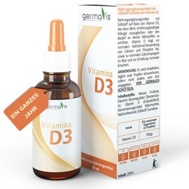 Germavis Farmaceutici - Vitamin D3 Tropfen, hochwertig, natürlich, 1000 IE 25μg, 20 ml (700 tropfen) Tropfflasche
