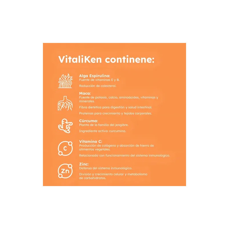 Alga Espirulina Maca Cúrcuma Vitaliken Kenkoi 1 Mes Sin Sabor