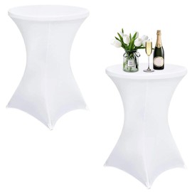 thirei Stretch Bar Table, Set of 2 Bar Table Covers, Diameter 60-65 cm, Elastic Tablecloths, Stretchy Table Cover, for Standard Bistro Tables and Bar Tables, White