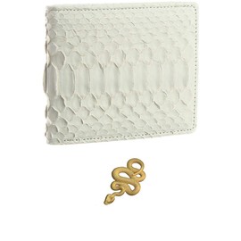 SakuraZen Women's White Snake Wallet, Feng Shui, Good Luck Up, Prayer, Python, Leather, Brocade, Snake, Leather, Made in Japan (Bi-Fold Wallet), Bi-Fold Wallet