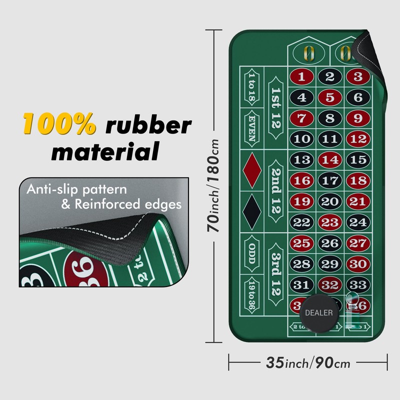 iEsstros Casino Roulette Mat 70" x 35" Rubber Roulette Table