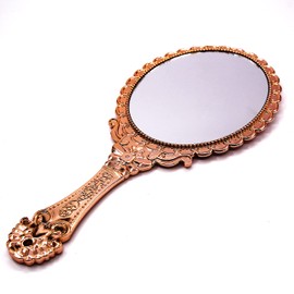 XPXKJ XPXKJ Hand Mirror Vintage Handheld Mirror with Handle Vanity Makeup Mirror Travel Mirrors (Oval, Rose Gold)