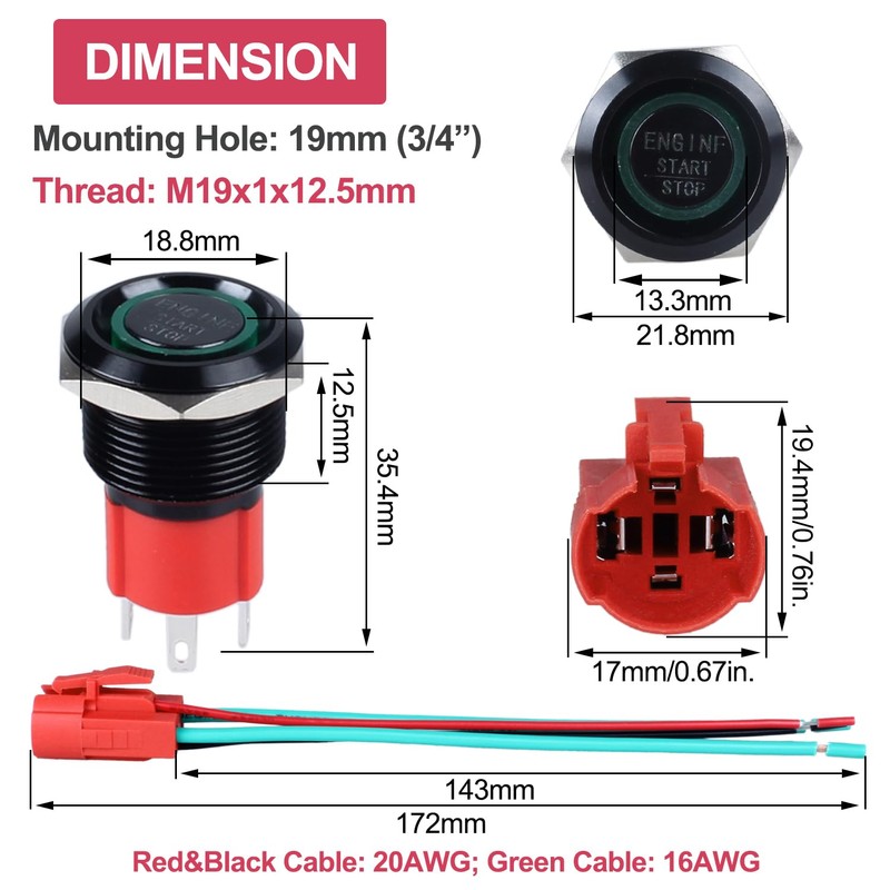DMWD Push Car Engine Push Button Switch Start Ignition Switch