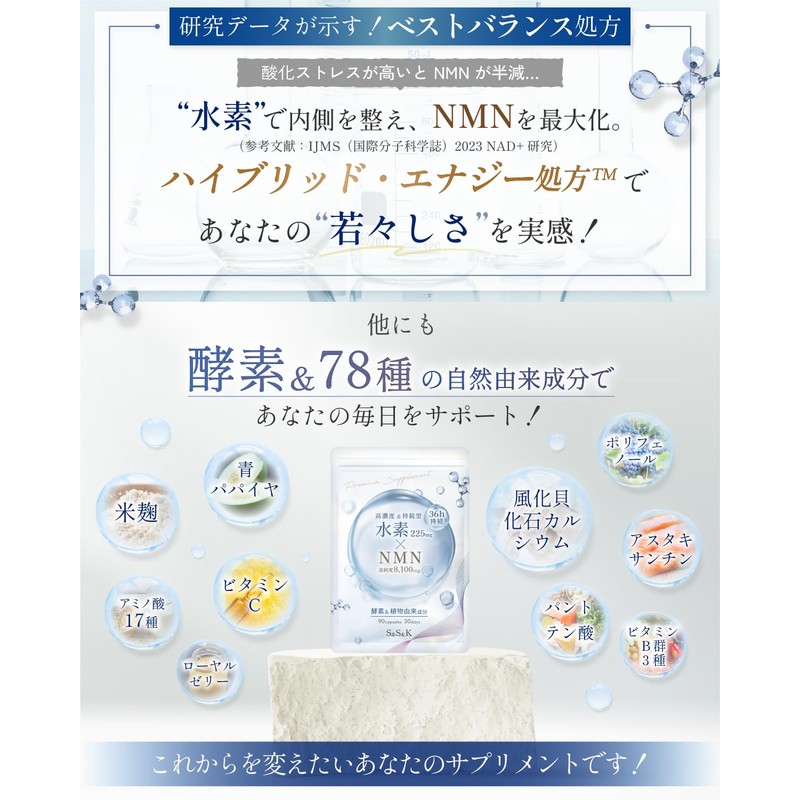 【Physician-Supervised】Hydrogen Supplement 36-Hour Sustained Hydrogen 225mg NMN High Purity 100%