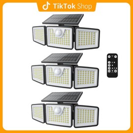Daphino Solar Outdoor Lights 2500LM Security Lights, 3 Heads Dimmable SpotLights with 3 Modes, IP65 Waterproof:_3 Packs