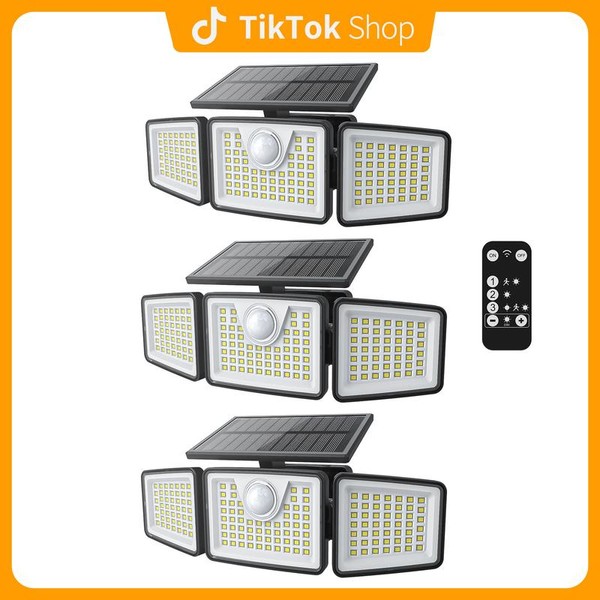 Daphino Solar Outdoor Lights 2500LM Security Lights, 3 Heads Dimmable