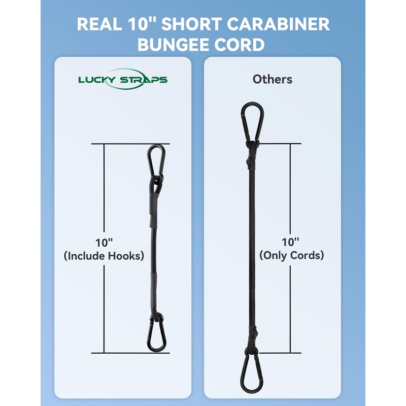 10" Short Small Carabiner Bungee Cord with 190 Lbs Max