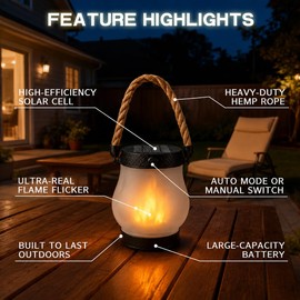 kaliqo Solar Lantern Outdoor Lights, Realistic Dancing Flame Effect, Solar Powered Lanterns for Camping, 100% Waterproof, Hemp Rope Flame for Patio Garden Decor (4 PCS)
