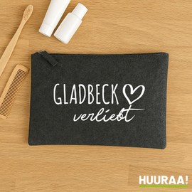 Huuraa Kulturbeutel Gladbeck verliebt Geschenk 1 Liter Charcoal Filz Gladbeck Geschenkidee