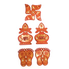 Handicraft Storeroom Traditional Design Door Sticker Swastik and Pagle -Red (Set of 5 Contain 2 Pagle, 1 Swastik, 2 shubh labh)