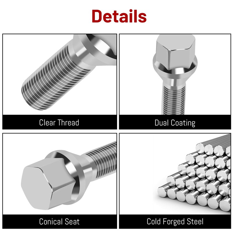 M12x1.25 Stock Wheel Lug Bolts Endxedo 20PCS 28MM Shank 19MM