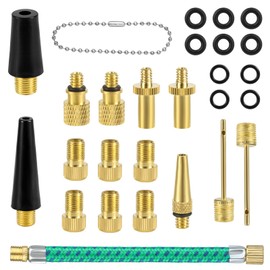 NQEUEPN 27pcs Bicycle Valve Adapter Set, Brass Tire Inflator Adapter Bike Pump Adapters Air Hose Adaptor for Standard Pump Ball Needles or Air Compressor for Presta Schrader