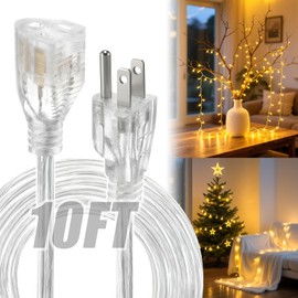 3 Prong Clear Extension Cord - 10 FT Male to Female Invisible Indoor Power Cable, UL-Certified, 3 x 18 AWG 250V 6A