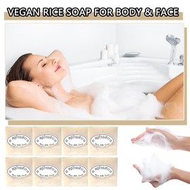 LJYBoBin 8PCS Vegan Rice Soap for Body & Face,Gentle Long-lasting Moisturizing Rice Milk Soap for All Skin Type,Deep Cleaning Rice Handmade Soap Bar for Men & Women