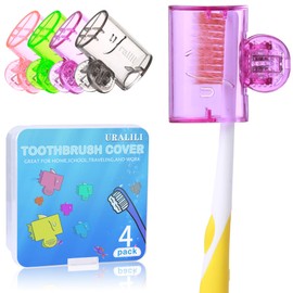 4 Pack Colorful Toothbrush Head Covers - Portable & Durable Brush Pod Cases with Protective Caps, Ideal for Travel, Camping, Bathroom, School, Easy to Distinguish (Black, Green, Pink, Purple)