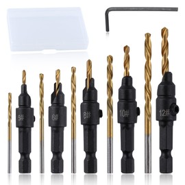 SPEEDWOX 5Pcs Countersink Drill Bit Set for Wood Drill Bits for Holes with Replacement Tapered Drill Bits Allen Wrench Titanium Plating Pilot Screw Hole Set #5#6#8#10#12 Screws 82-Degree Chamfer