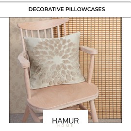 HAMUR HOME Set of 2 Cushion Covers, 45 x 45 cm, Boho Decorative Cushion Cover, Sofa Cushion, Decorative Couch Cushion Cover, Decorative Cushion Cover Set for Living Room, Bedroom (Flower, Grey)