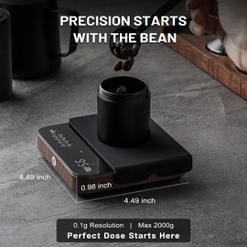 KitchenTour CaféMetric Coffee Scale with Timer 0.1g/2000g - Precision Small Scale for Espresso & Pour Over - Mini Scale with LED Display (Wood, AAA Battery)