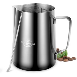 Milk Frothing Pitcher 32 Oz, Milk Frother Cup 304 Stainless Steel Steaming Jug with Clear Scale and Latte Art Pen, Barista Tools for Espresso, Cappuccino, Coffee Machine Accessories (900ml)
