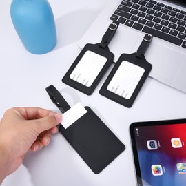 SUSSURRO Luggage Tags, 3 Pcs PU Leather Luggage Tag, Luggage Labels with Name ID Card, Handbag Baggage Tag Travel Handbag Accessories Suitcase Waterproof Labels for Preventing Loss of Bags (Black)