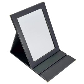 No Midnight Black Faux-Leather Adjustable Folding Mirror – 9.5” High - 3 Positions