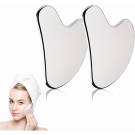 2 piezas de Gua Sha, gua sha acero inoxidable, Herramienta de Guasha Facial, Herramientas de masaje para raspar el rostro, la mandíbula y el cuerpo, Herramientas de belleza facial y relajación muscular.