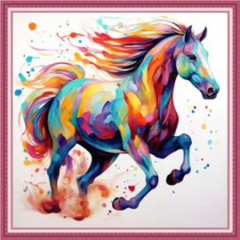 Joyhoor Cross Stitch Kits for Beginners Stamped Cross-Stitch Supplies Needlework preprint Embroidery Kits for Adults DIY Needlepoint Kits Embroidery Patterns 11CT-A Galloping Horse 18.x18 inch