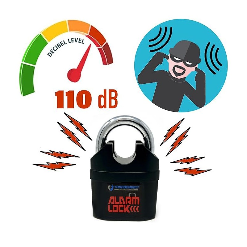 Alarm Padlock Anti-Theft Security Keyed Padlock Lock 110dB (decibels) Sound