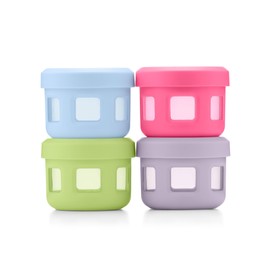 Ello Reusable Plastic Condiment Containers 4oz each with Screw-on Leak Proof Lid 4 Pack | Perfect for Salad Dressing Sauce Dips Lunchbox Picnic Travel Bento Box | BPA-Free | Dishwasher Safe | Neon