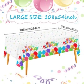 2 Pcs Happy Birthday Tablecloth, PILZUME Disposable Plastic Rectangle Table Cover for Kid's Birthday Party Decorations Supplies, 108x54 Inch