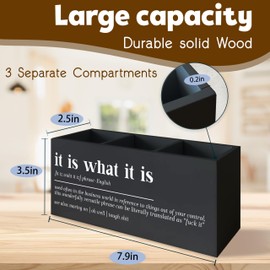 UNCDLV Funny Office Black Desk Pen Holder, It Is What It Is Funny Gifts for Coworkers Funny Signs Wooden Pencil Holder Decor for Office Bathroom Shelves Boos Desk Accessories