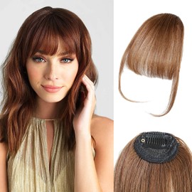 Clip in Bangs 100% Real Human Hair Wispy Bangs Clip in Hair Extensions，Fringe with Temples Hairpieces for Women Clip on Air Bangs Curved Bangs Daily Wear for women One Piece Hairpiece