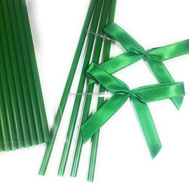 25pcs X (6 in. Green Lollipop Sticks + Pre-tied Ribbon Bows) for Christmas Party