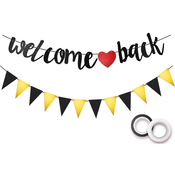 KOLIPHY Welcome Back Wreath, Gold Garland Welcome Back Banner Welcome Back Decorations for Family Party Decoration School Season Classroom