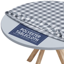 Mantel redondo de poliéster, equipado con elástico, a prueba de agua, lavable, se adapta a mesa redonda de 48 pulgadas, diseño gris a cuadros, para cocina y picnic y más