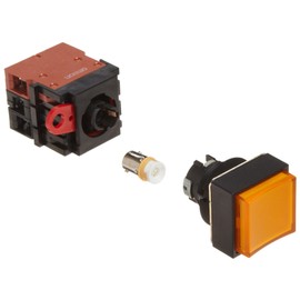 Omron A22L-CY-T1-11M Projection Type Pushbutton with Voltage Reduction Unit, LED Lighted, Momentary Operation, Square, Yellow, 100 VAC/VDC Rated Voltage, Single Pole Single Throw Normally Open and Single Pole Single Throw Normally Closed Contacts
