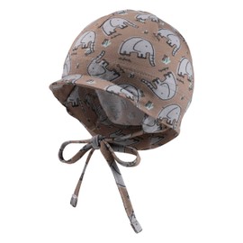Sterntaler Jersey Elephant Peaked Cap with Tie Band for Boys - Peaked Cap Baby with Neck Protection and UV Protection 50+ - Sun Cap with Protective Ear Flaps, Pale brown