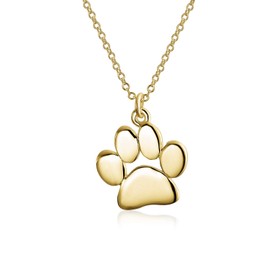 Dainty Dog Cat Pet Kitten Puppy Paw Print Pendant Necklace Animal Jewelry For Women Teen 14K Yellow Gold Plated 925 Sterling Silver