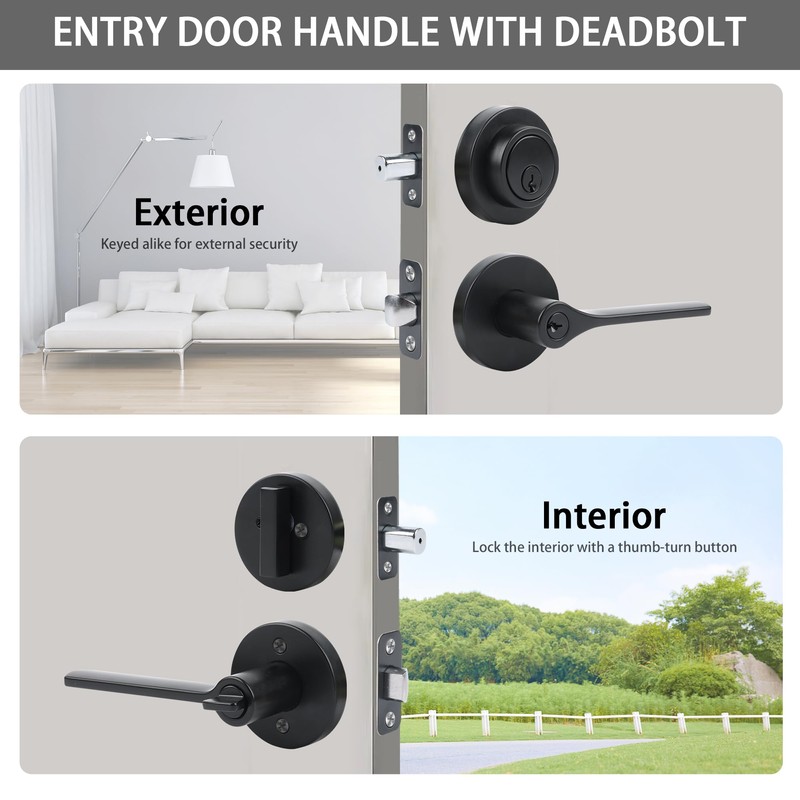 Exterior Door Lock Set,Combo Lock-Heavy Duty Black Door Handle and