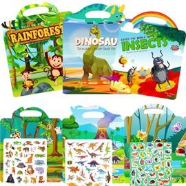 SZINMAGIA Reusable Puffy Sticker Book for Toddlers 2-4 Years 1-3, 3D Stickers Toddler Travel Toys Essential, Toddler Activity Sticker Book, 3 Pack of Animal Series