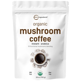Organic Instant 10 in 1 Mushroom Coffee Powder, 28 Ounce (317 Servings) | Weight & Immune Support | Premium Arabica Coffee with Lion’s Mane, Chaga, Reishi,& More