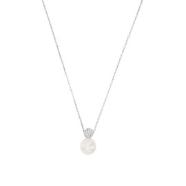 Amor Women's Chain with Pendant 925 Silver Rhodium Plated Crystal White Round Synthetic Pearl 45 cm 2016408