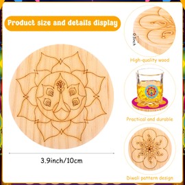 6 Pcs Make Your Own Rangoli Coaster Kit Wooden Mandala Painting Set DIY Wooden Mandala Coasters Mandala Unfinished Wood Cutouts with 12 Colors Paints for Indian Traditional Festival New Year Diwali Decor