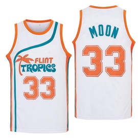Yseohb Men's #33 Moon Flint Tropics Movie Basketball Jersey Stitched White Size M