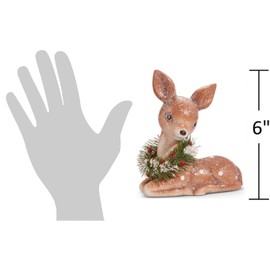 The Bridge Collection 6" Resin Fawn with Holiday Wreath Figurine - Adorable Christmas Deer Decoration with Snow Accents