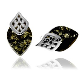 SilverAmber Jewellery UK - Genuine Green Baltic Amber set in 925 Sterling Silver Studs Marquise Modern Earrings - GL1017G